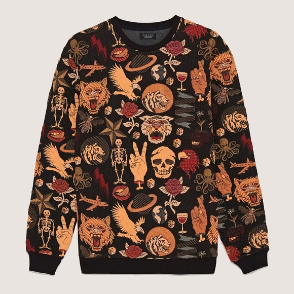Zara Skull Tiger Jacquard Sweatshirt 